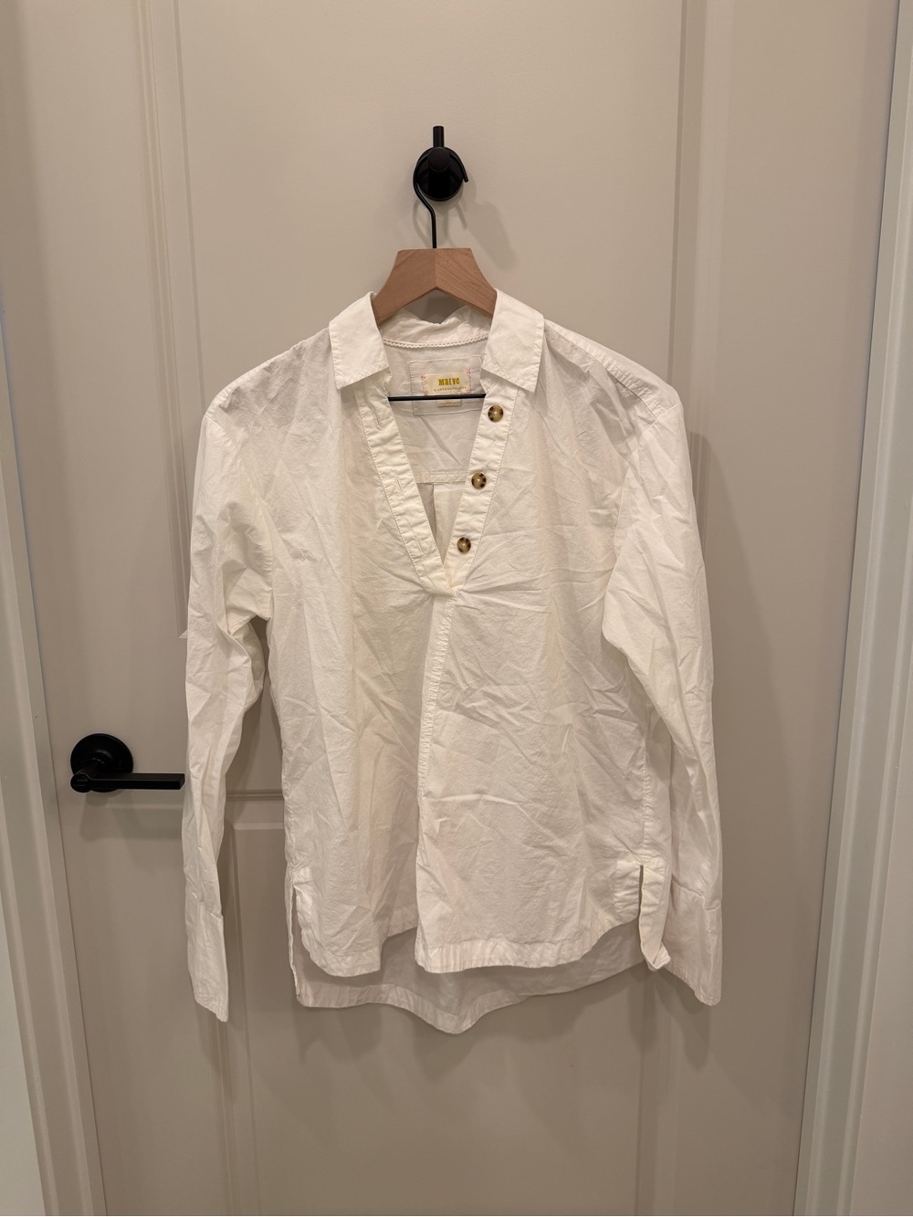 Maeve White Button-Front Casual Popover Shirt